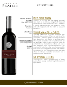 2018 Vino dei Fratelli Chianti – Fact Sheet