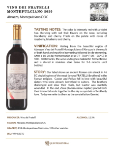 2020 Vino dei Fratelli Montepulciano d’Abruzzo – Fact Sheet