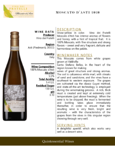 2020 Vino dei Fratelli Moscato d’Asti – Fact Sheet