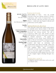 2022 Vino dei Fratelli Moscato d’Asti – Fact Sheet