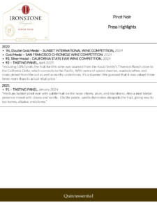 Ironstone Pinot Noir – Press Highlights