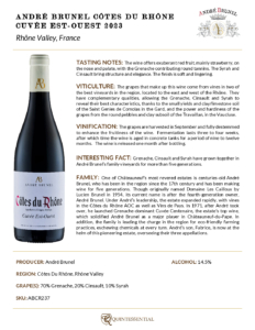 2023 André Brunel Côtes du Rhône Cuvée Est-Ouest – Fact Sheet