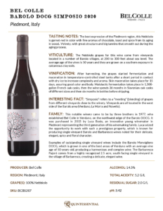 2020 Bel Colle Barolo DOCG Simposio – Fact Sheet
