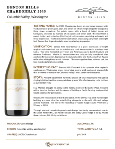 2023 Benton Hills Chardonnay – Fact Sheet