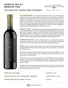 2022 Benton Hills Merlot – Fact Sheet