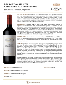 2021 Oasis Sur Cabernet Sauvignon – Fact Sheet