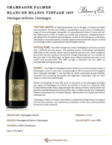 1987 Champagne Palmer Vintage Blanc de Blancs – Fact Sheet