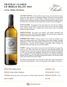 2023 Château Clarke Le Merle Blanc – Fact Sheet