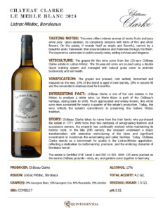 2023 Château Clarke Le Merle Blanc – Fact Sheet
