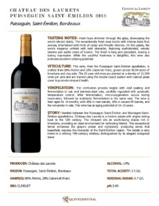 2018 Château des Laurets Puisseguin Saint-Émilion – Fact Sheet
