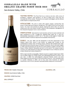2023 Matetic Vineyards Corralillo Pinot Noir – Fact Sheet