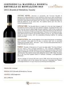 2019 Cortonesi La Mannella Brunello di Montalcino Riserva – Fact Sheet
