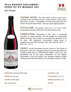 2021 Georges Duboeuf Jean-Ernest Descombes Morgon Côte du Py – Fact Sheet