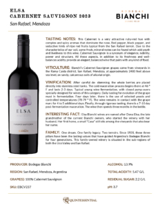 2023 Elsa Bianchi Cabernet Sauvignon – Fact Sheet