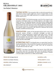 2022 Elsa Bianchi Chardonnay – Fact Sheet
