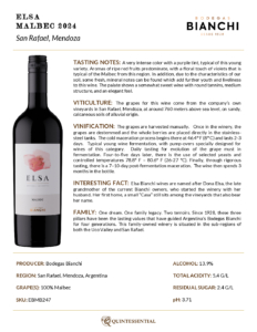 2024 Elsa Bianchi Malbec – Fact Sheet