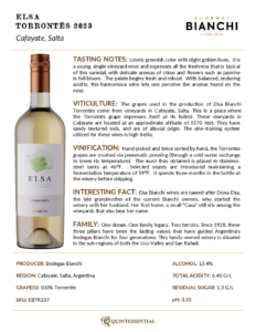 2023 Elsa Bianchi Torrontés – Fact Sheet