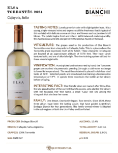 2024 Elsa Bianchi Torrontés – Fact Sheet