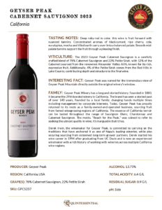 2023 Geyser Peak Cabernet Sauvignon – Fact Sheet