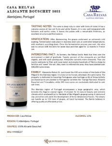 2022 Casa Relvas Alicante Bouschet – Fact Sheet