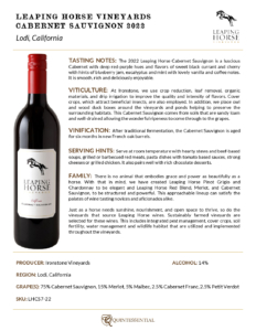 2022 Leaping Horse Cabernet Sauvignon – Fact Sheet