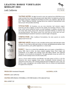 2022 Leaping Horse Merlot – Fact Sheet