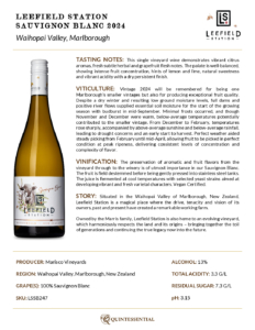 2024 Leefield Station Sauvignon Blanc – Fact Sheet