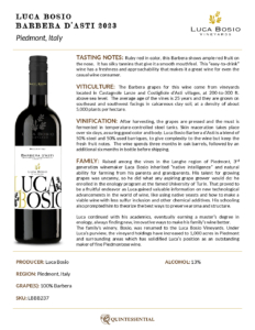 2023 Luca Bosio Barbera d’Asti DOCG – Fact Sheet