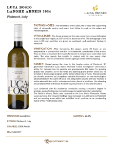 2024 Luca Bosio Langhe Arneis DOC – Fact Sheet