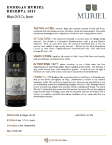 2019 Muriel Reserva – Fact Sheet