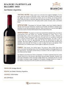 2022 Particular Malbec – Fact Sheet
