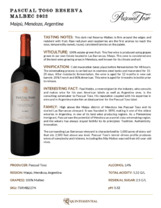 2022 Pascual Toso Reserva Malbec – Fact Sheet