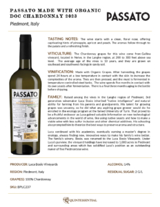 2023 Passato Organic Langhe Chardonnay – Fact Sheet