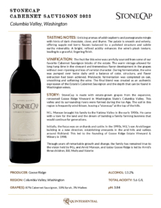 2022 StoneCap Cabernet Sauvignon – Fact Sheet