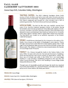 2022 Tall Sage Cabernet Sauvignon – Fact Sheet