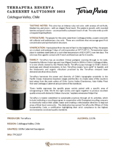 2023 TerraPura Reserva Cabernet Sauvignon – Fact Sheet