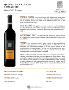 2021 Quinta do Vallado Douro Sousão – Fact Sheet