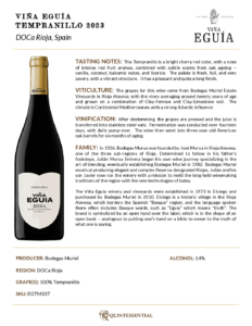 2023 Viña Eguía Tempranillo – Fact Sheet