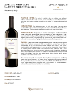 2021 Attilio Ghisolfi Langhe Nebbiolo – Fact Sheet