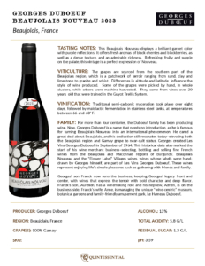 2023 Georges Duboeuf Beaujolais Nouveau – Fact Sheet