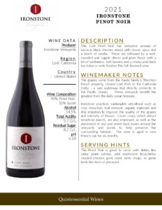 2021 Ironstone Pinot Noir – Fact Sheet