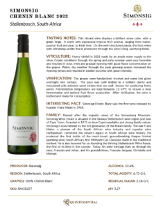 2022  Simonsig Chenin Blanc – Fact Sheet