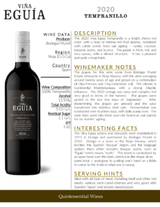 2020 Viña Eguía Tempranillo – Fact Sheet