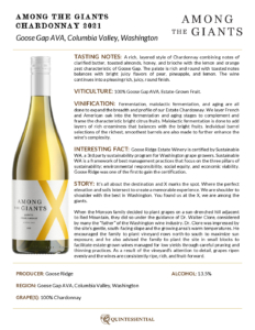 2021 Among the Giants Chardonnay – Fact Sheet