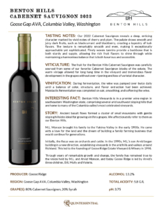 2022 Benton Hills Cabernet Sauvignon – Fact Sheet