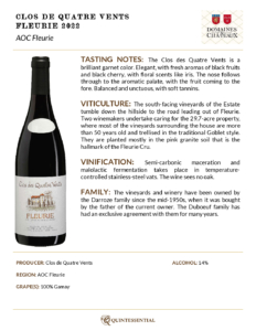2022 Georges Duboeuf Clos des Quatre Vents Fleurie – Fact Sheet