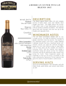 2017 Vino dei Fratelli American Super Tuscan Blend – Fact Sheet