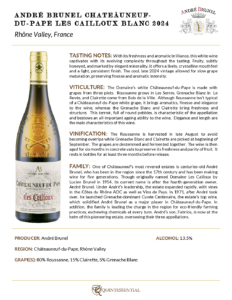 2024 André Brunel Châteauneuf-du-Pape Les Cailloux Blanc – Fact Sheet