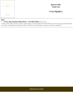 Benton Hills Pinot Gris – Press Highlights
