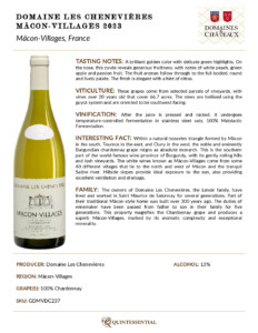 2023 Georges Duboeuf Domaine les Chenevières Mâcon-Villages – Fact Sheet
